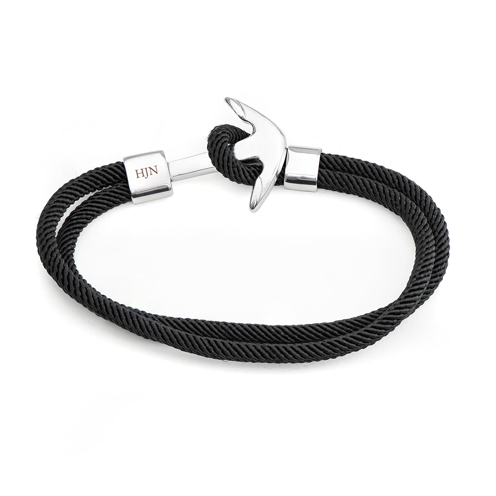 Personalised Men's Black Rope Nautical Anchor Bracelet