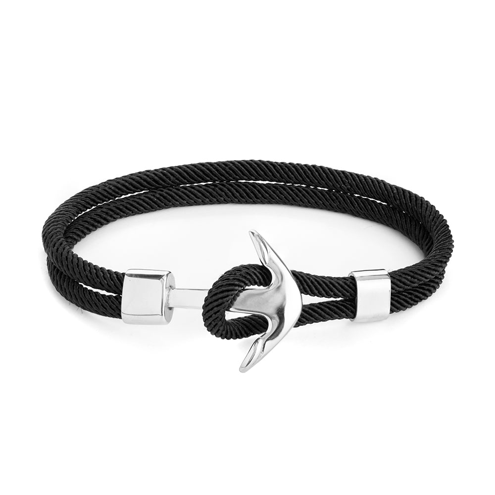 Personalised Men's Black Rope Nautical Anchor Bracelet