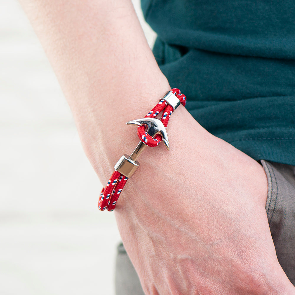Personalised Men's Red Rope Nautical Anchor Bracelet