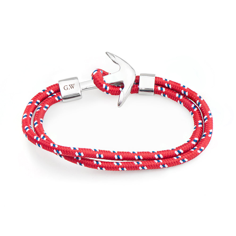 Personalised Men's Red Rope Nautical Anchor Bracelet