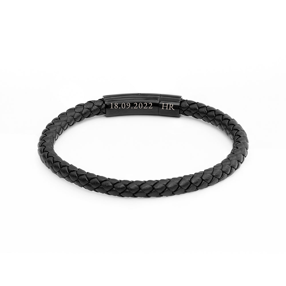 Personalised Men's Woven Black Leather Bracelet