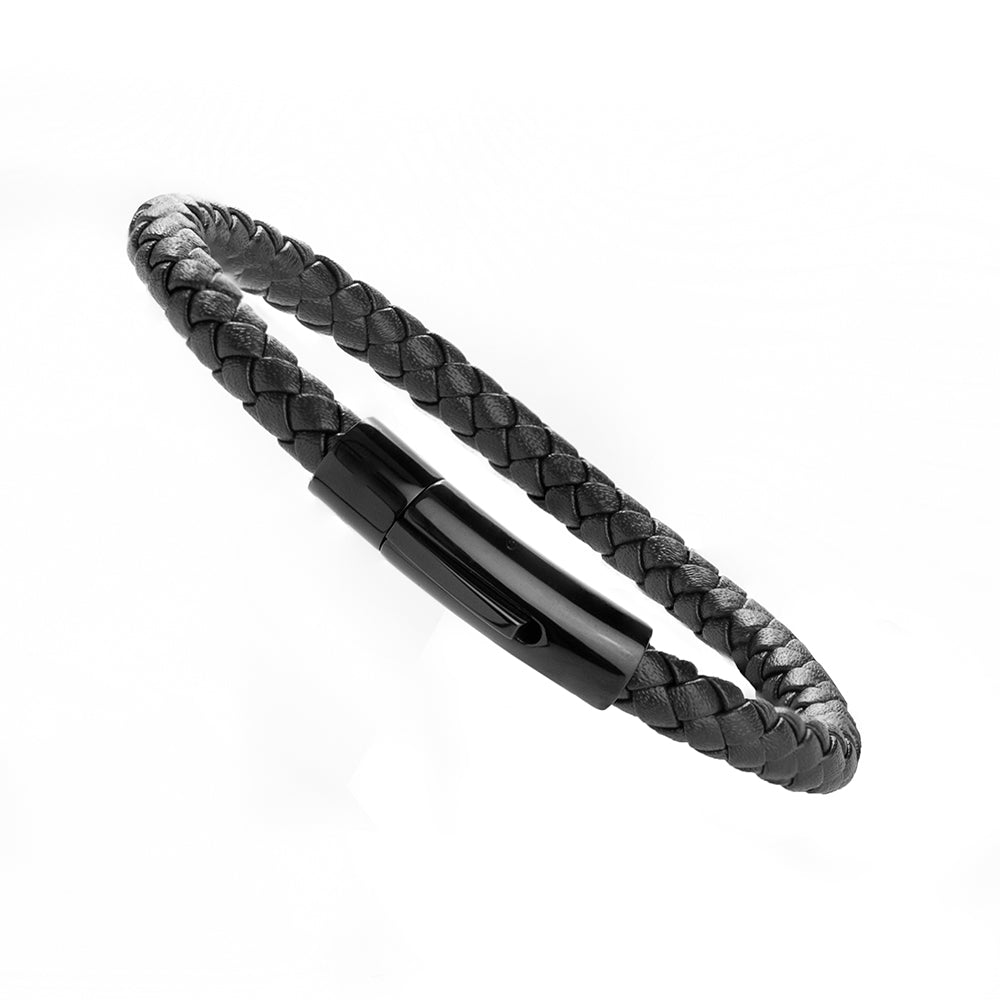 Personalised Men's Woven Black Leather Bracelet