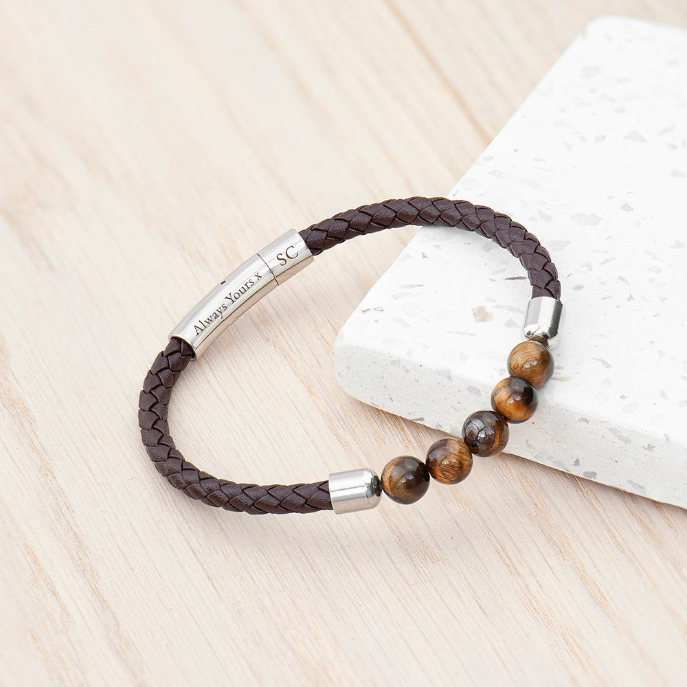 Personalised Men's Woven Tiger's Eye Bracelet