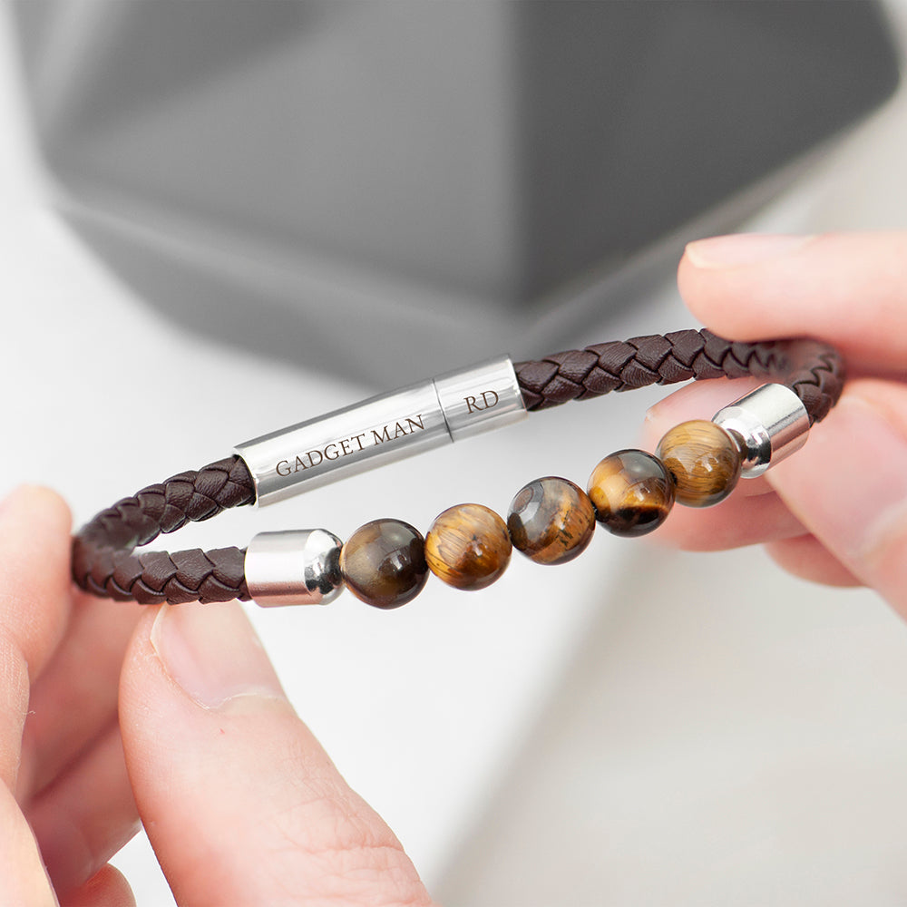 Personalised Men's Woven Tiger's Eye Bracelet