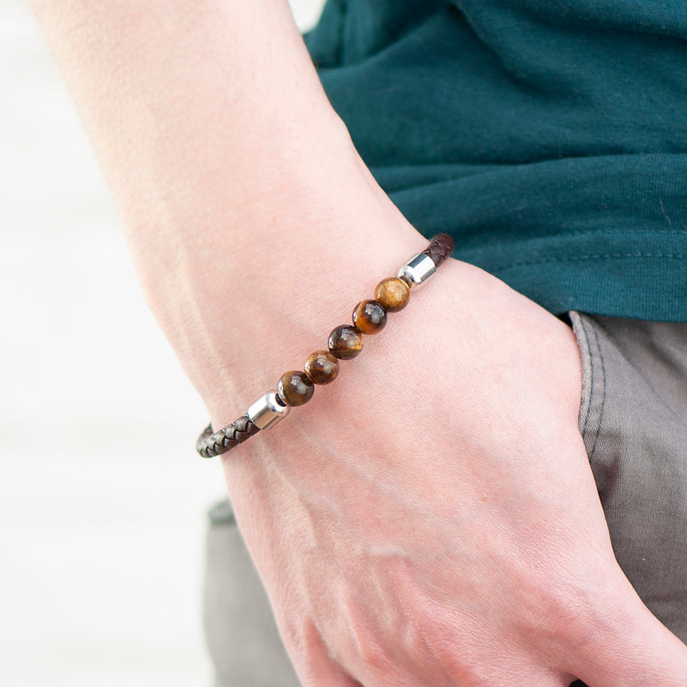 Personalised Men's Woven Tiger's Eye Bracelet
