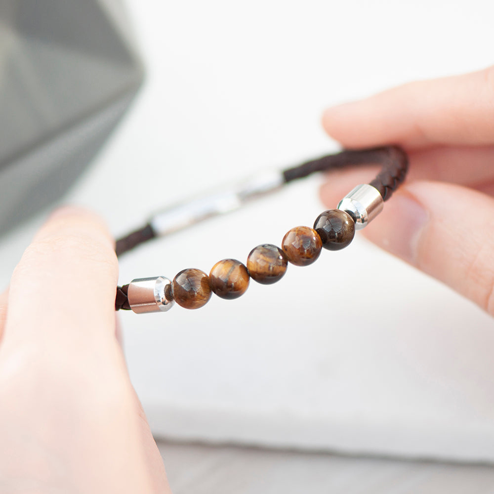 Personalised Men's Woven Tiger's Eye Bracelet
