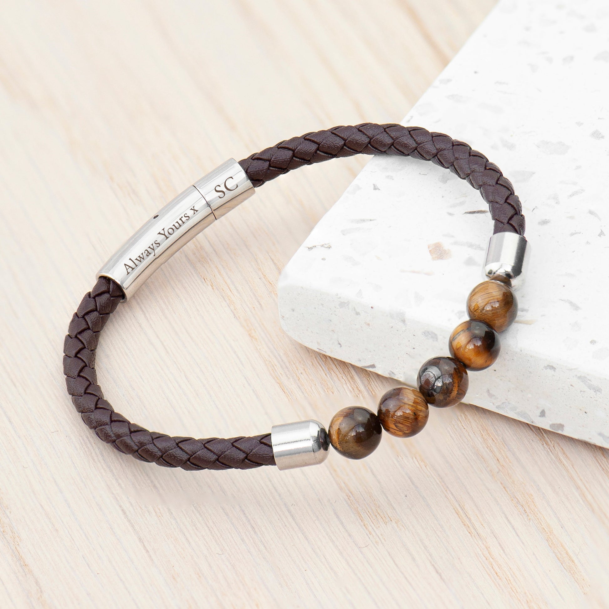 Personalised Men's Woven Tiger's Eye Bracelet