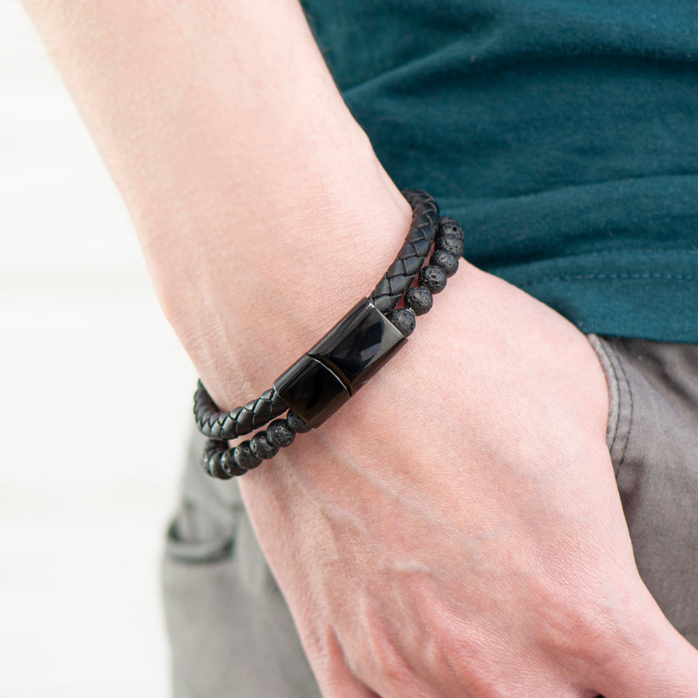 Personalised Men's Woven Duo Black Bracelet