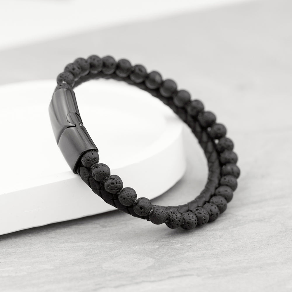 Personalised Men's Woven Duo Black Bracelet