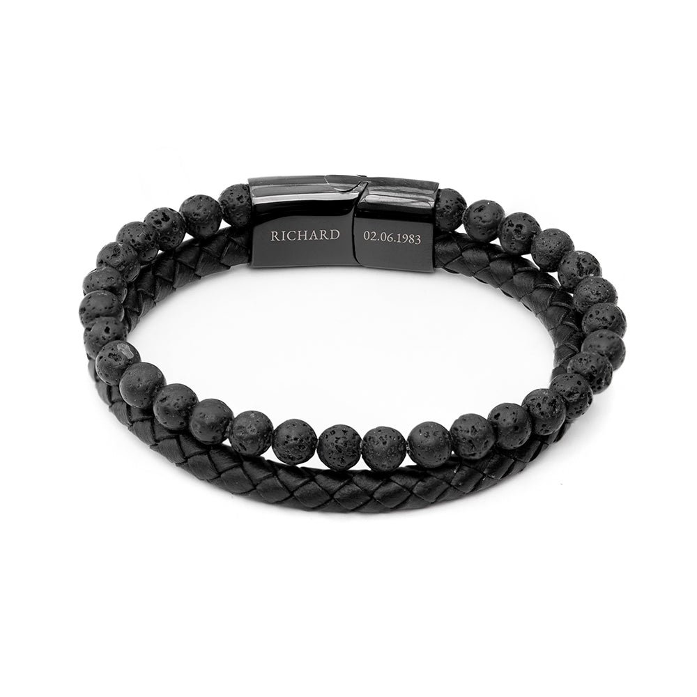 Personalised Men's Woven Duo Black Bracelet