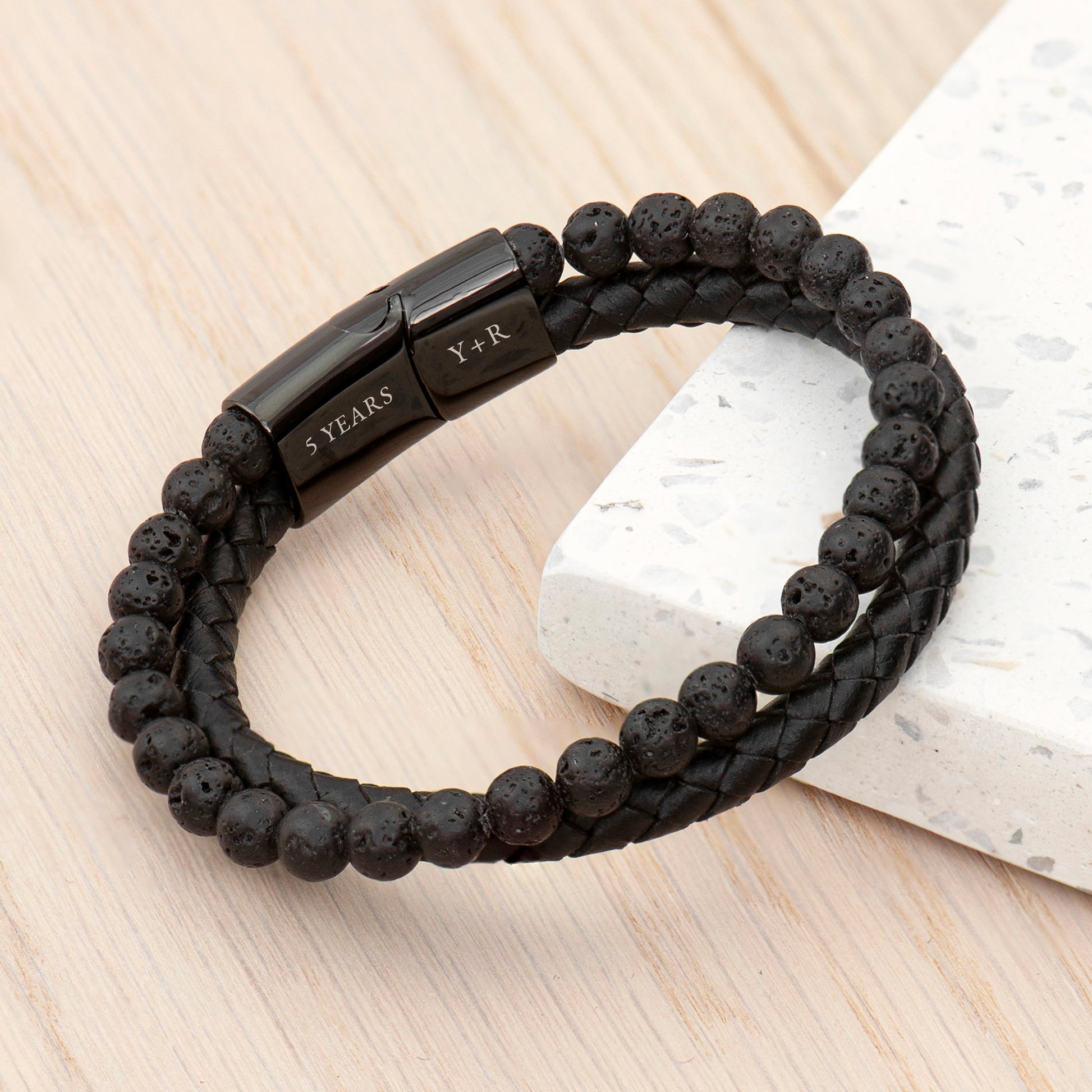 Personalised Men's Woven Duo Black Bracelet