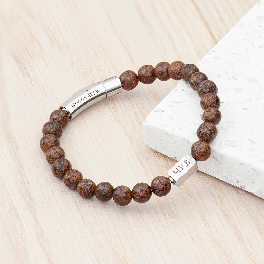Personalised Men's Wooden Bracelet with Magnetic Clasp