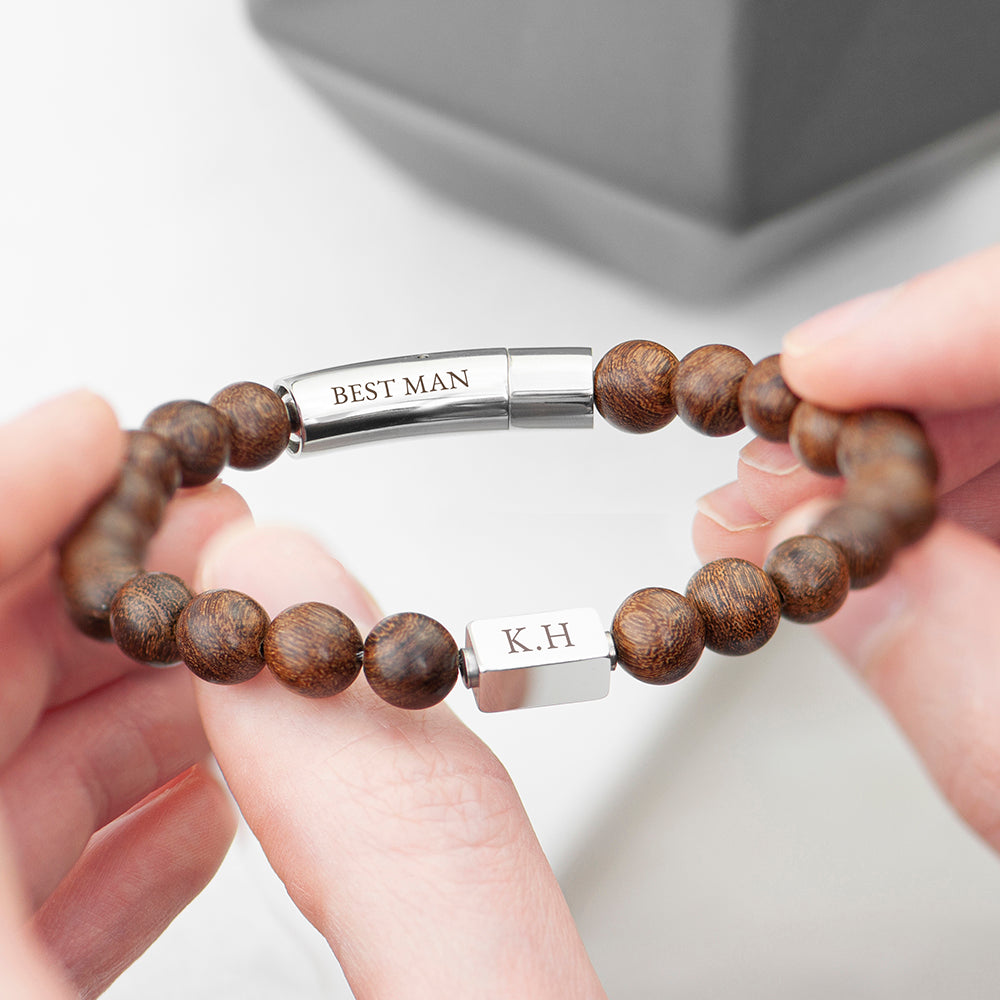 Personalised Men's Wooden Bracelet with Magnetic Clasp