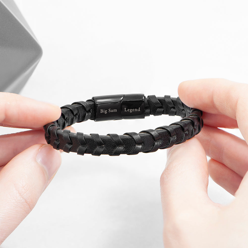 Personalised Men's Leather Chevron Bracelet