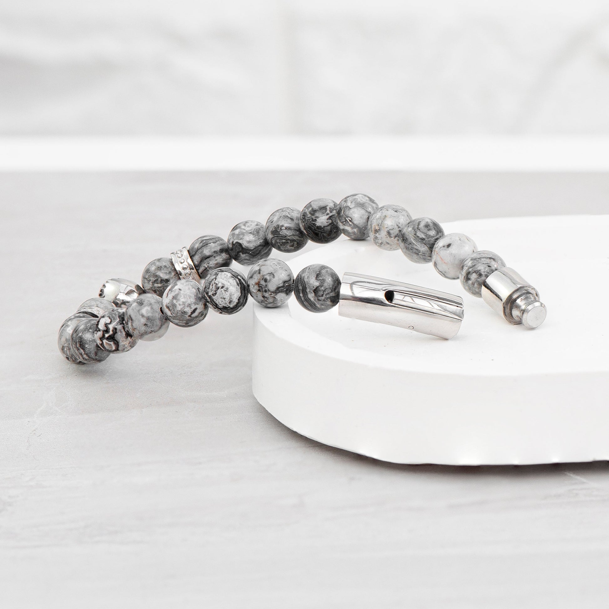 Personalised Men's Silver Lion Jasper Stone Bracelet