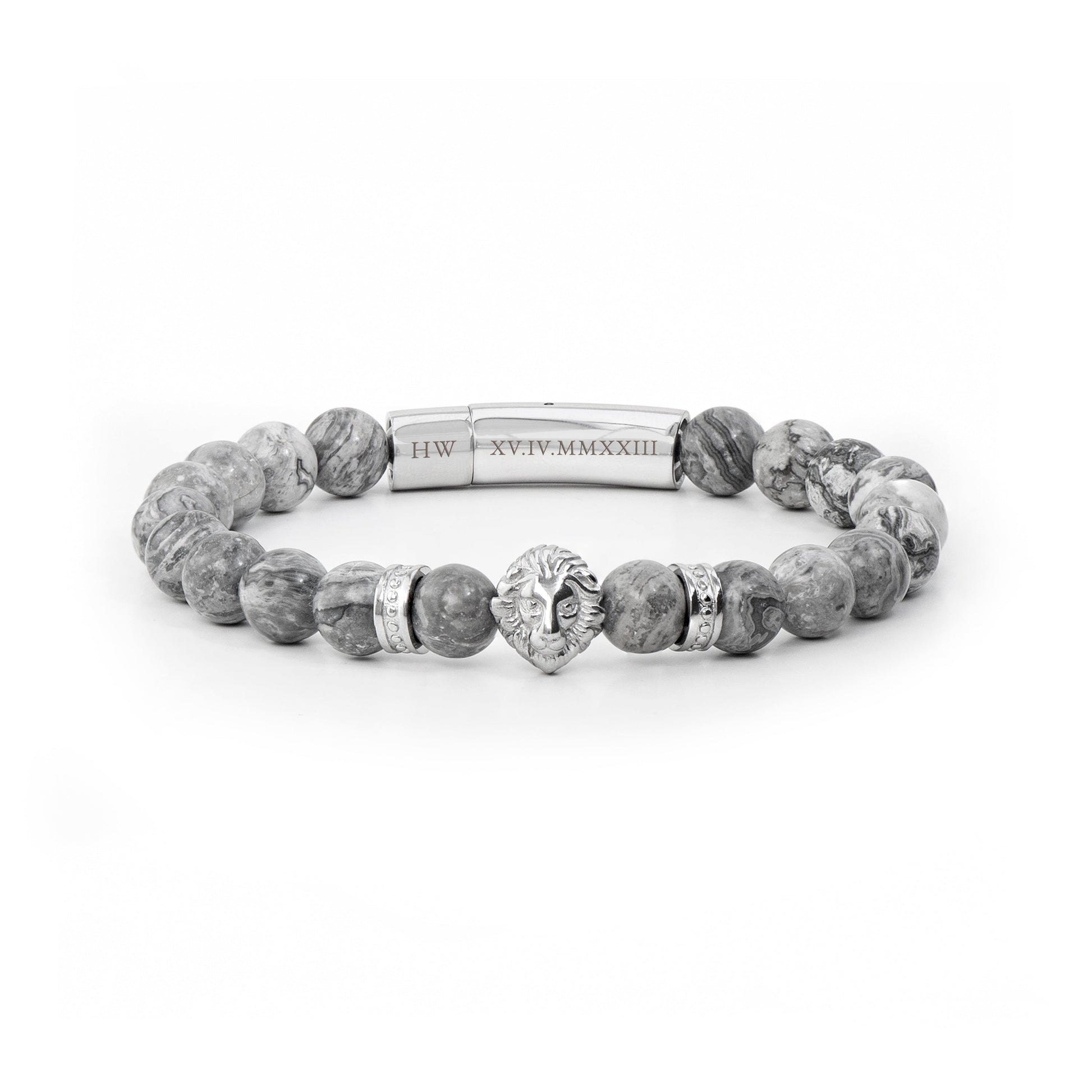 Personalised Men's Silver Lion Jasper Stone Bracelet