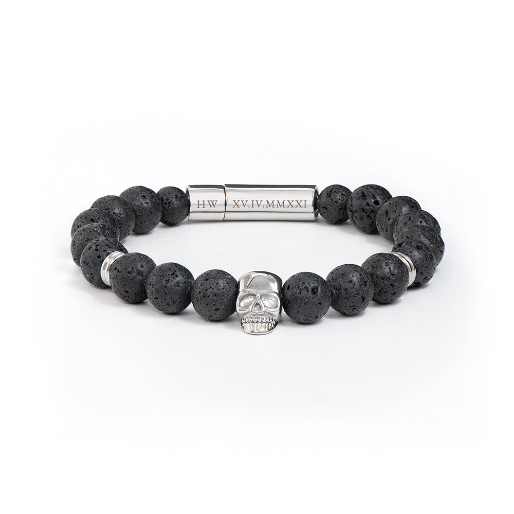 Personalised Men's Silver Skull Beaded Bracelet