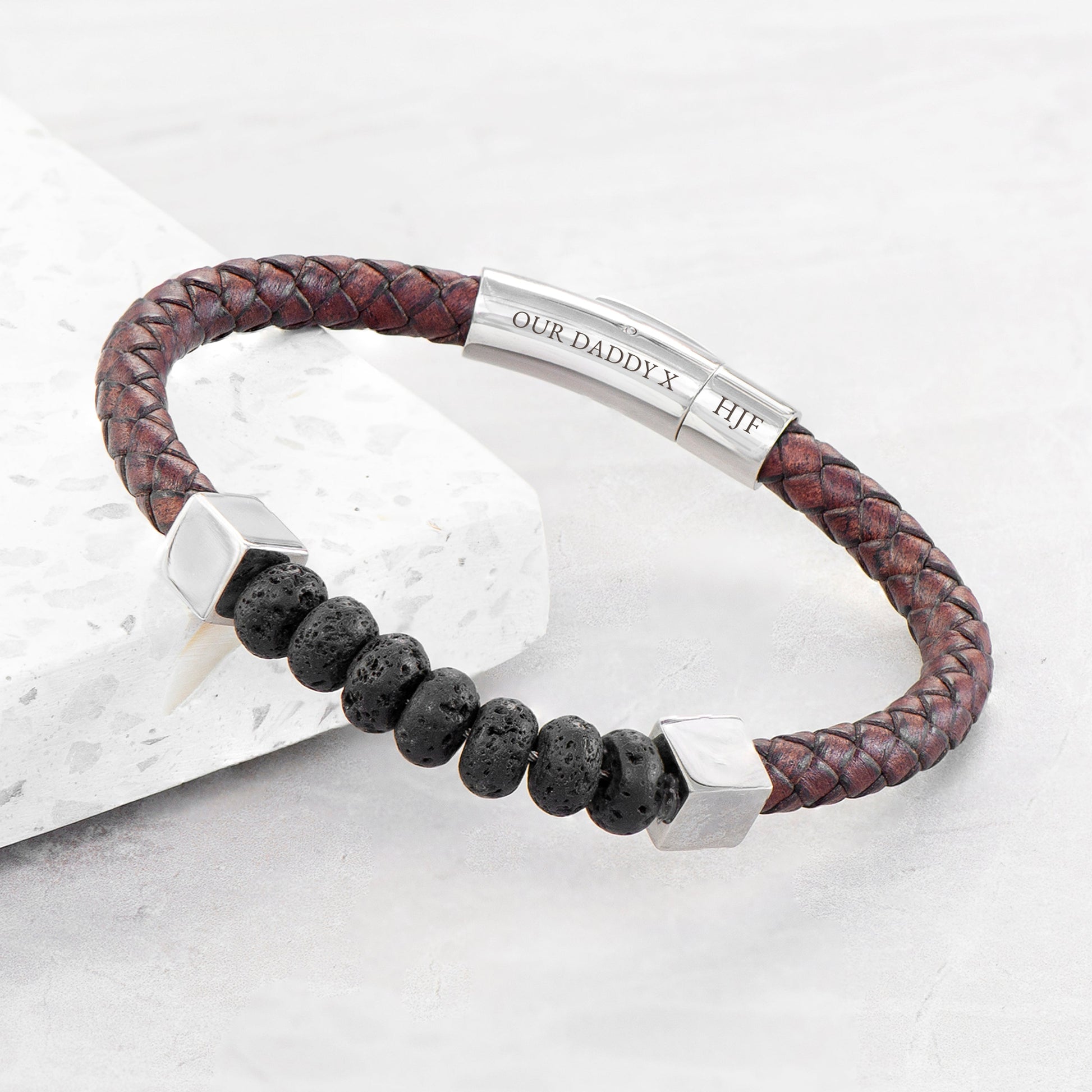 Personalised Men's Leather Beaded Bracelet