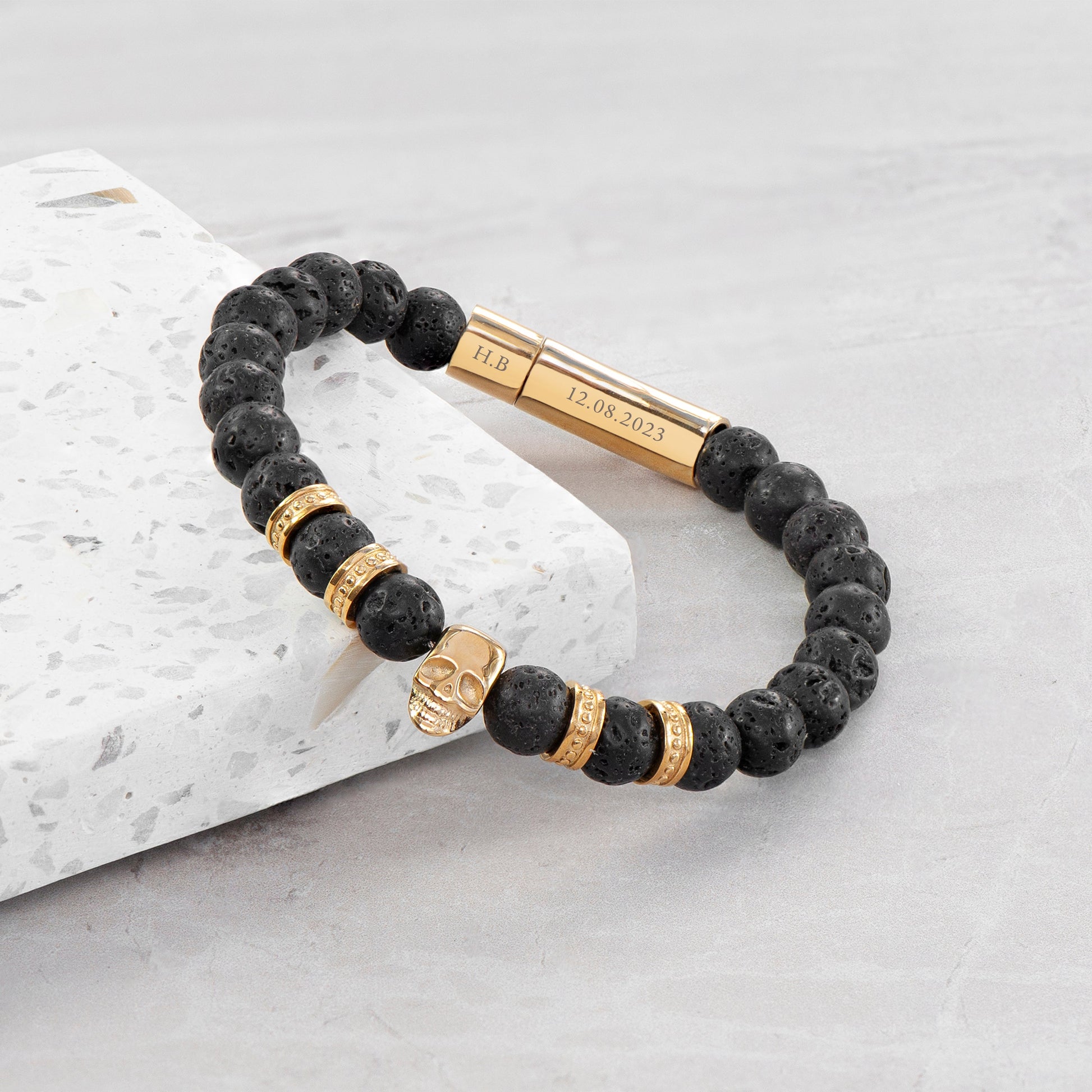 Personalised Men's Golden Skull Beaded Bracelet