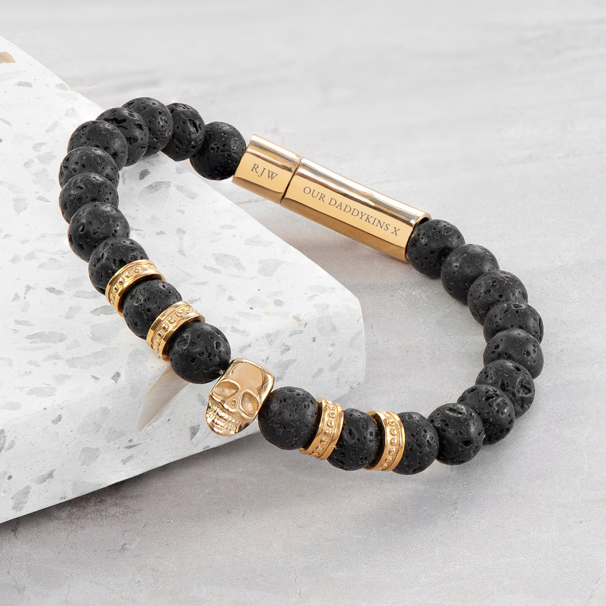 Personalised Men's Golden Skull Beaded Bracelet