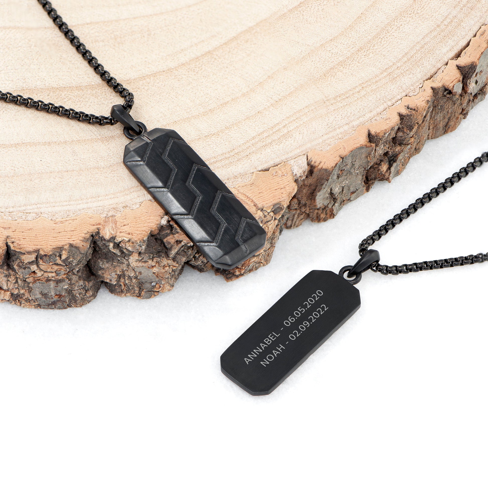 Personalised Men's Black Tyretread Necklace