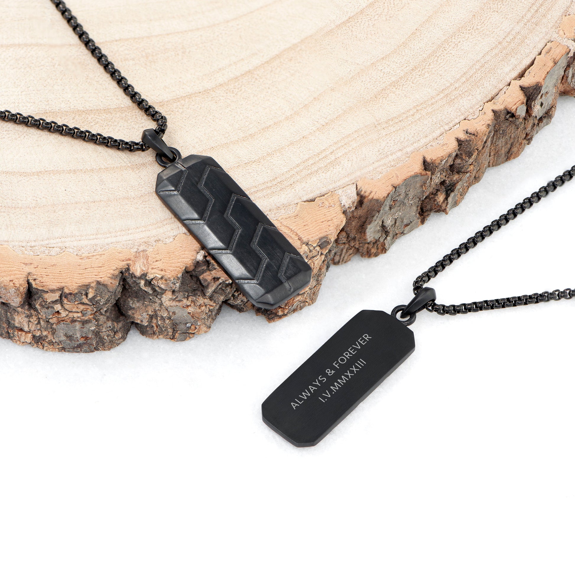 Personalised Men's Black Tyretread Necklace