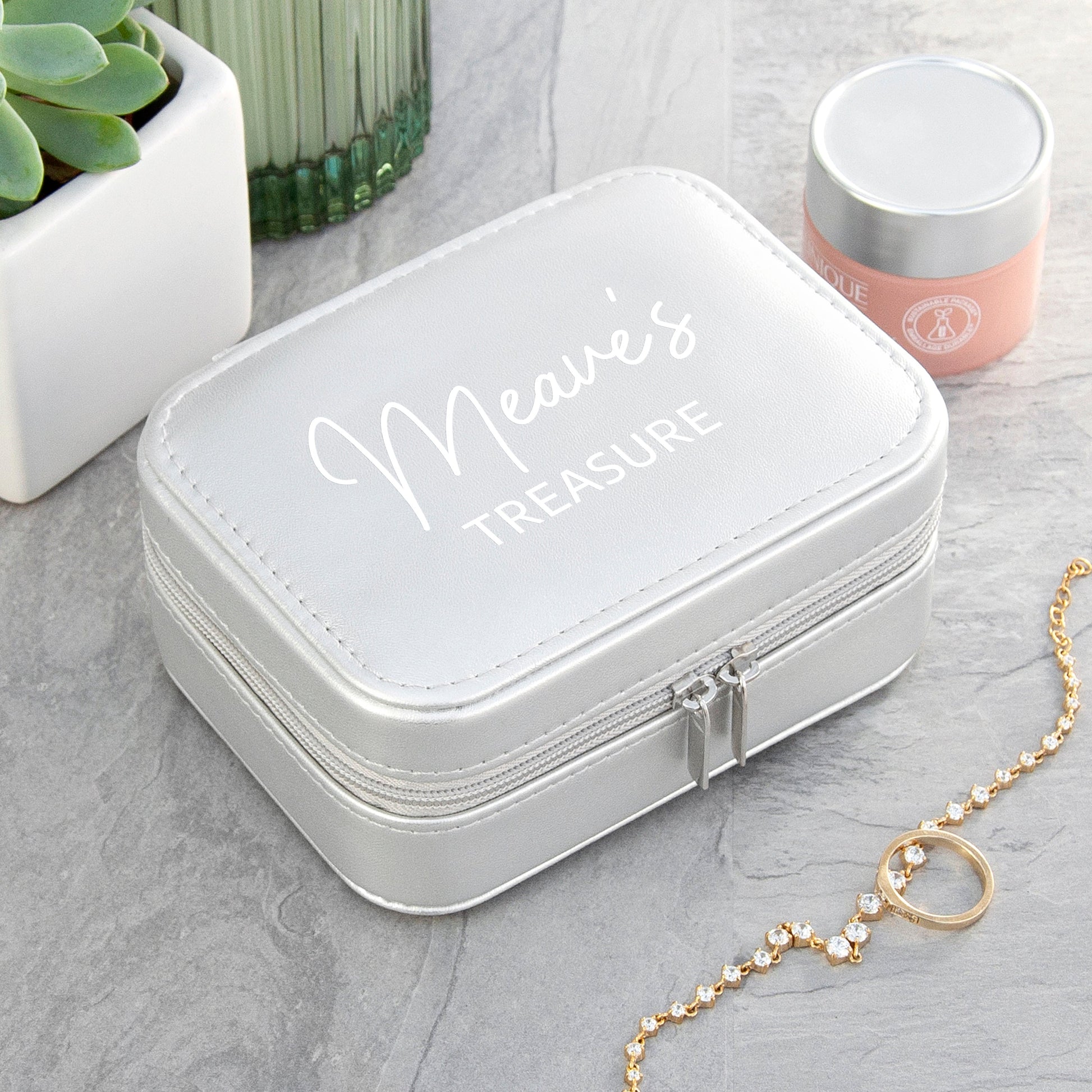 Personalised Metallic Silver My Treasure Jewellery Case