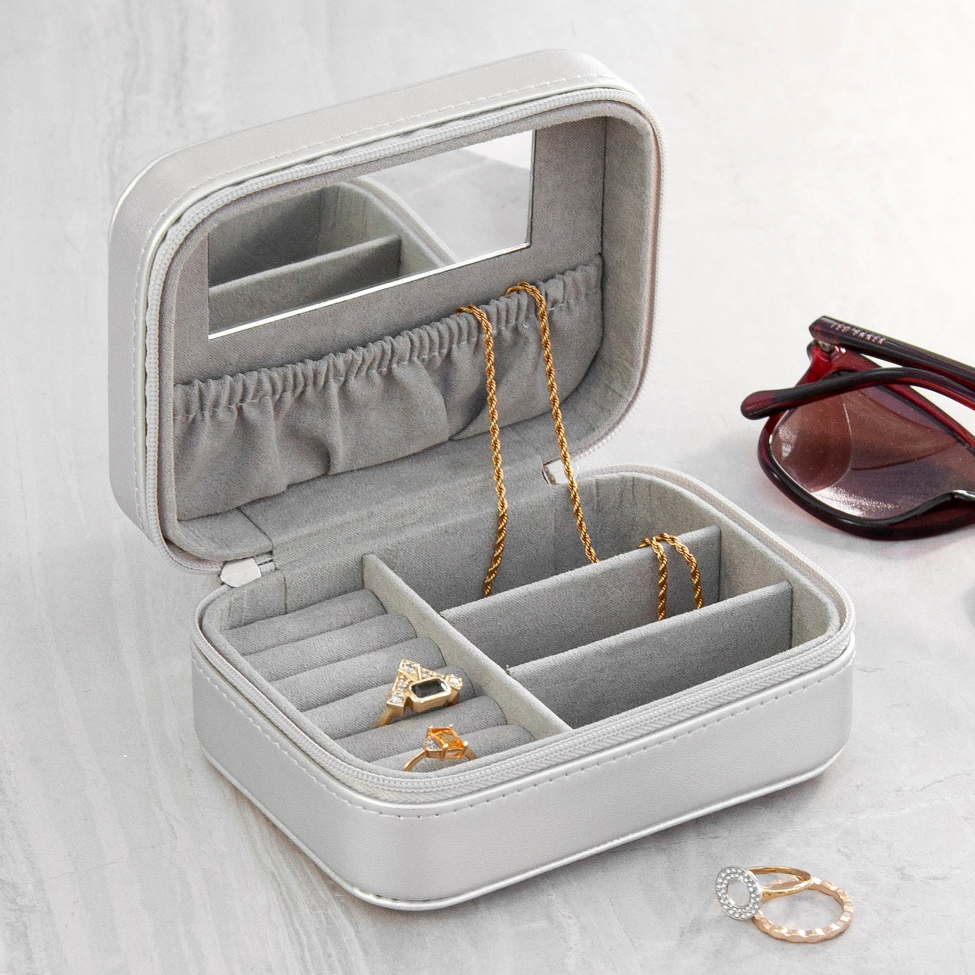 Personalised Metallic Silver My Treasure Jewellery Case