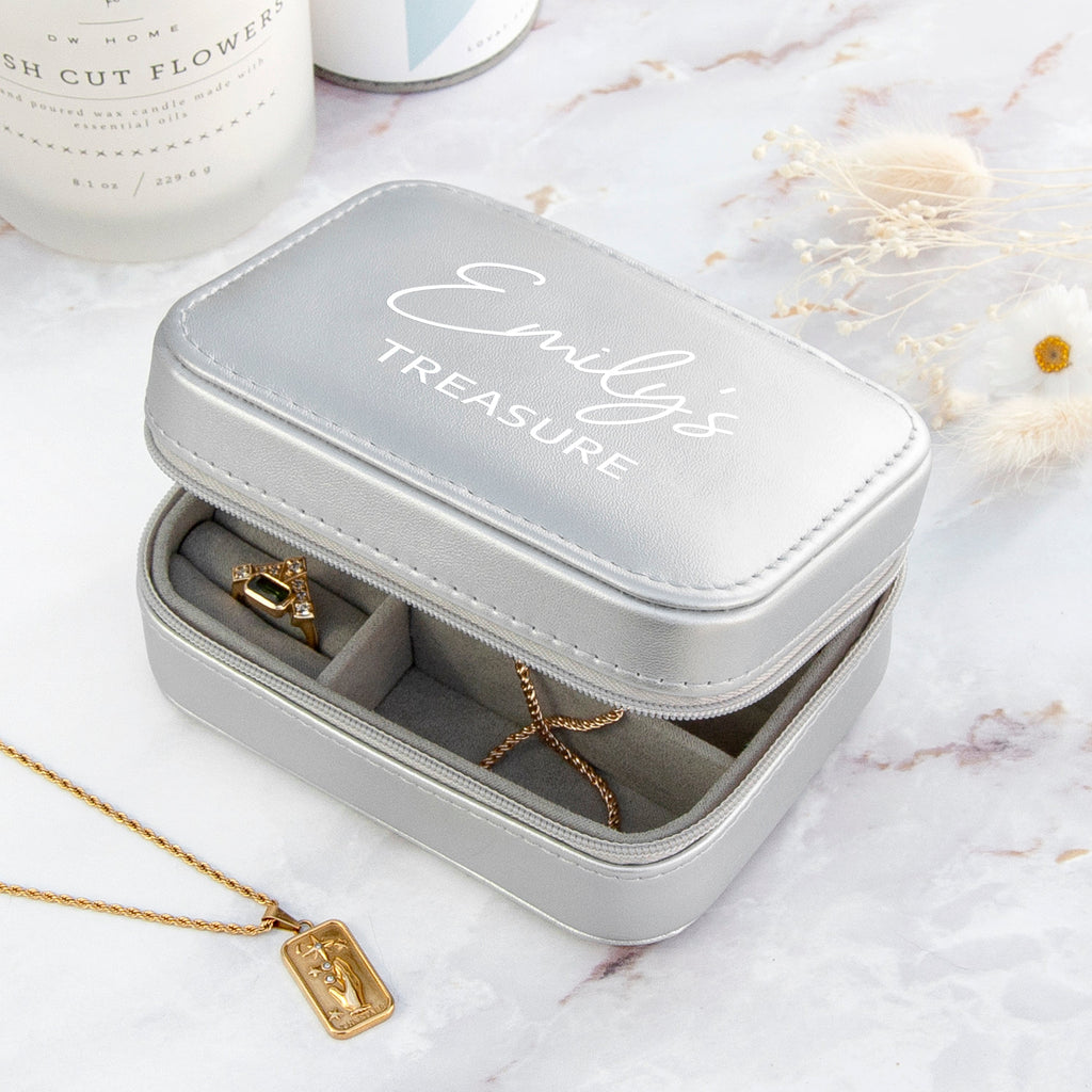 Personalised Metallic Silver My Treasure Jewellery Case