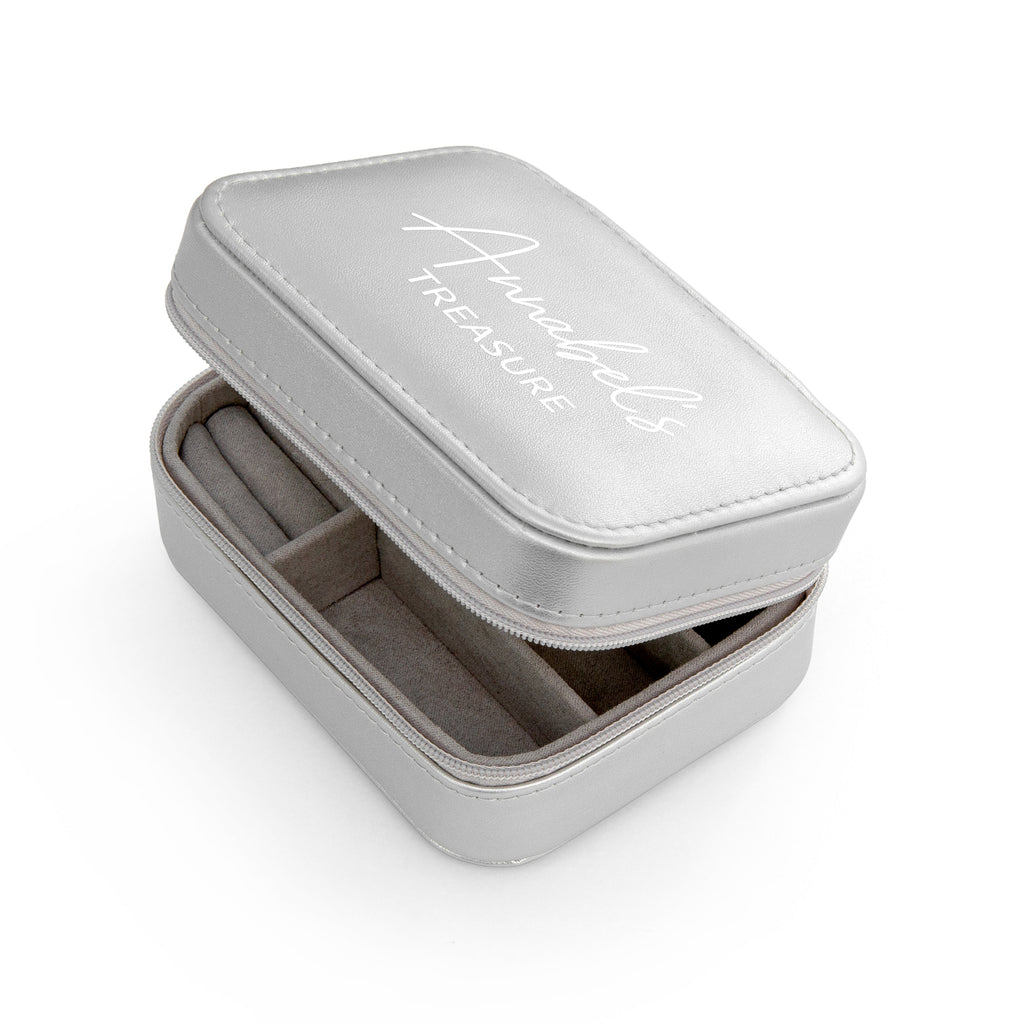 Personalised Metallic Silver My Treasure Jewellery Case