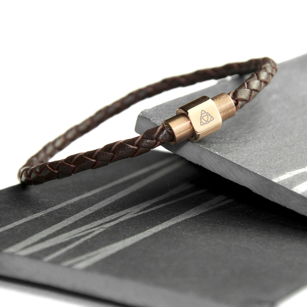 Personalised Men's Celtic Trinity Woven Leather Bracelet