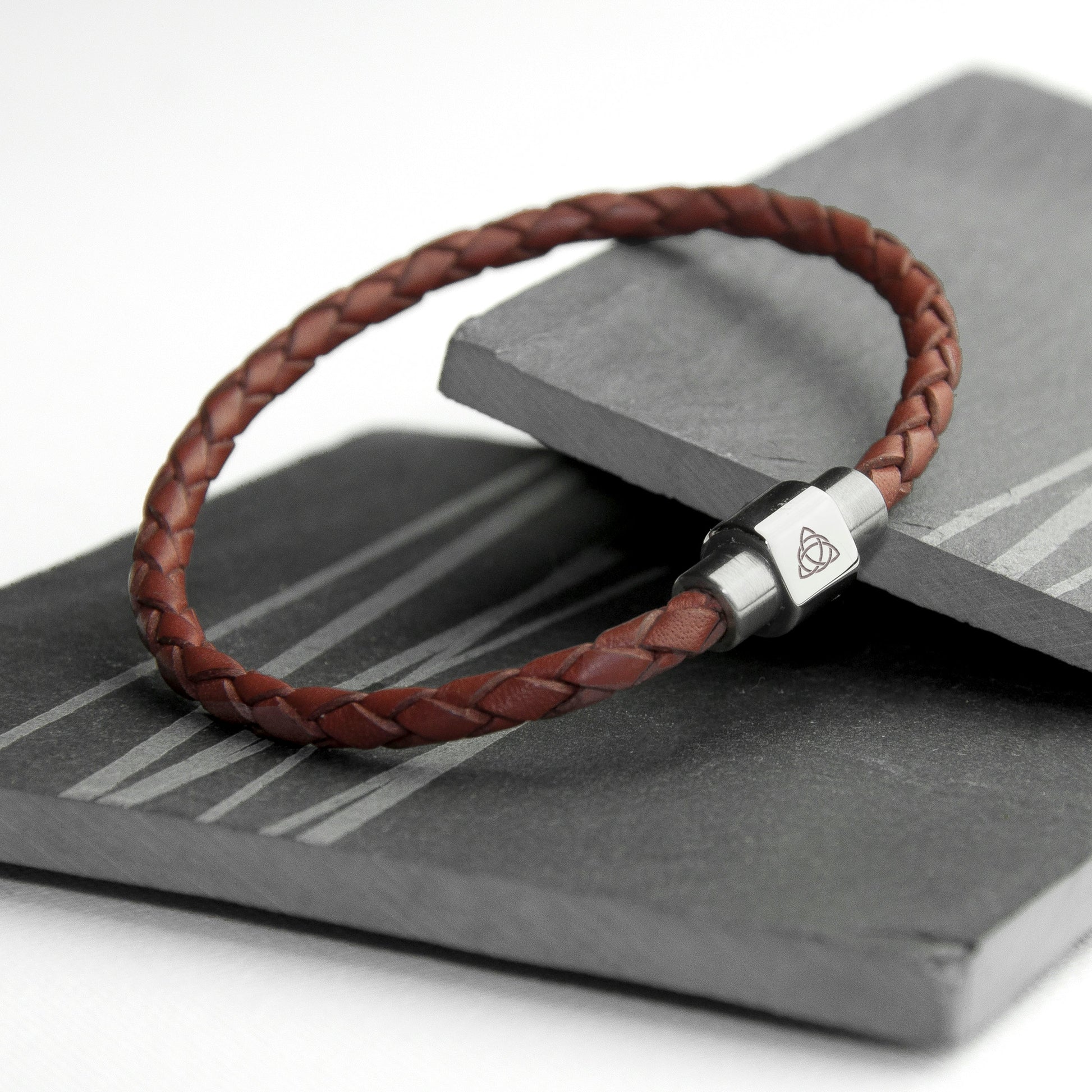 Personalised Men's Celtic Trinity Woven Leather Bracelet
