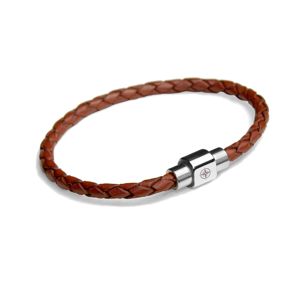 Personalised Men's Travel Compass Woven Leather Bracelet