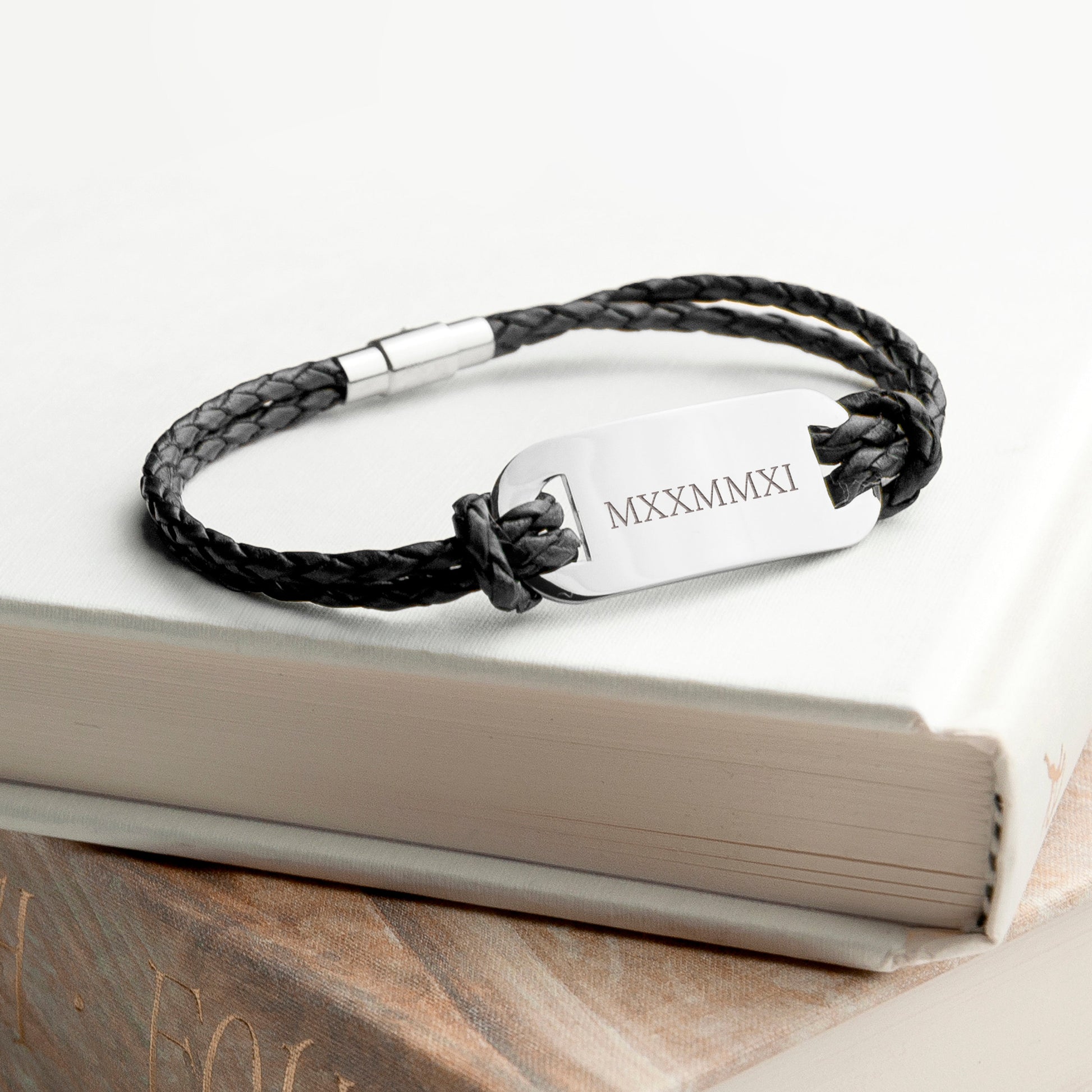 Personalised Men's Roman Numerals Leather Bracelet