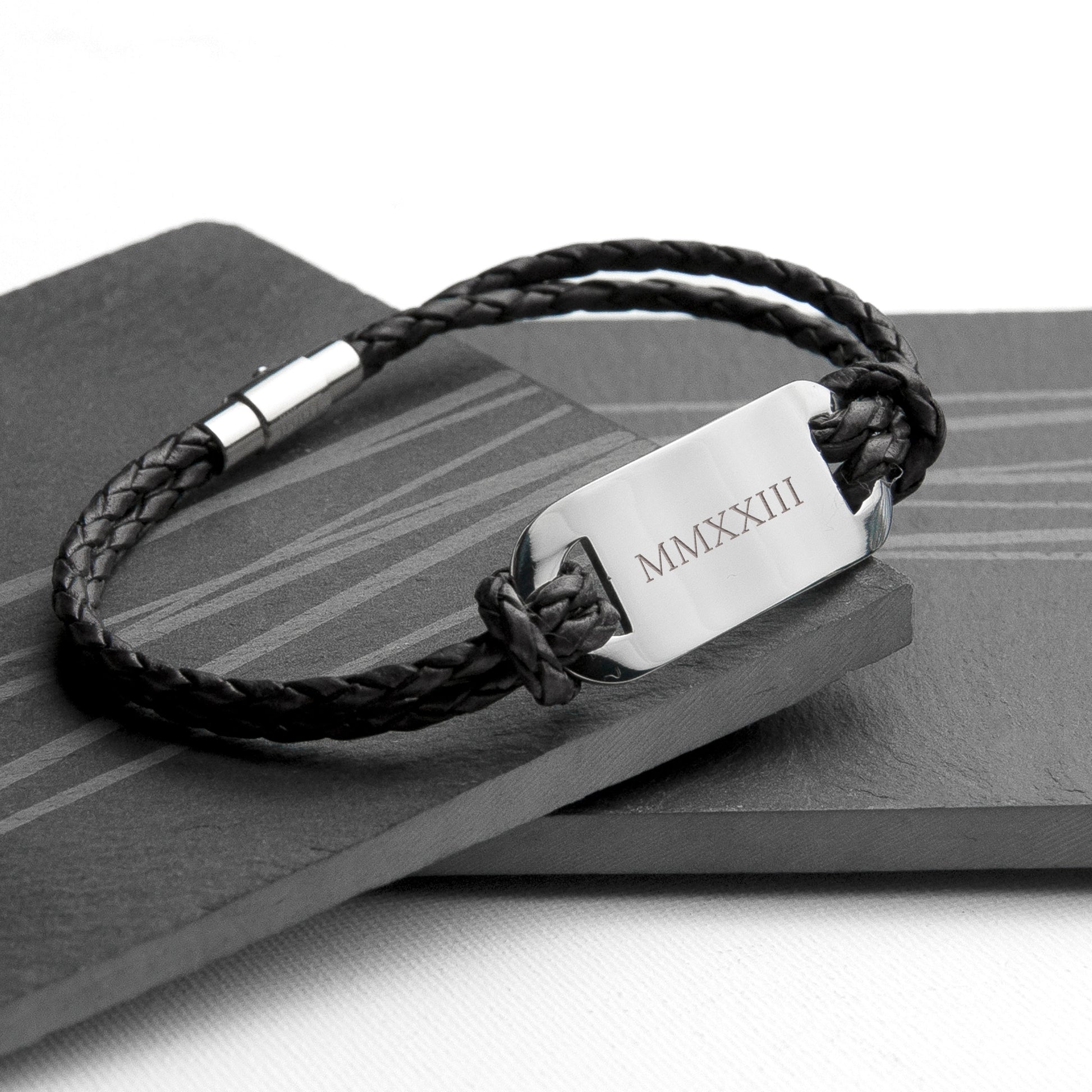 Personalised Men's Roman Numerals Leather Bracelet