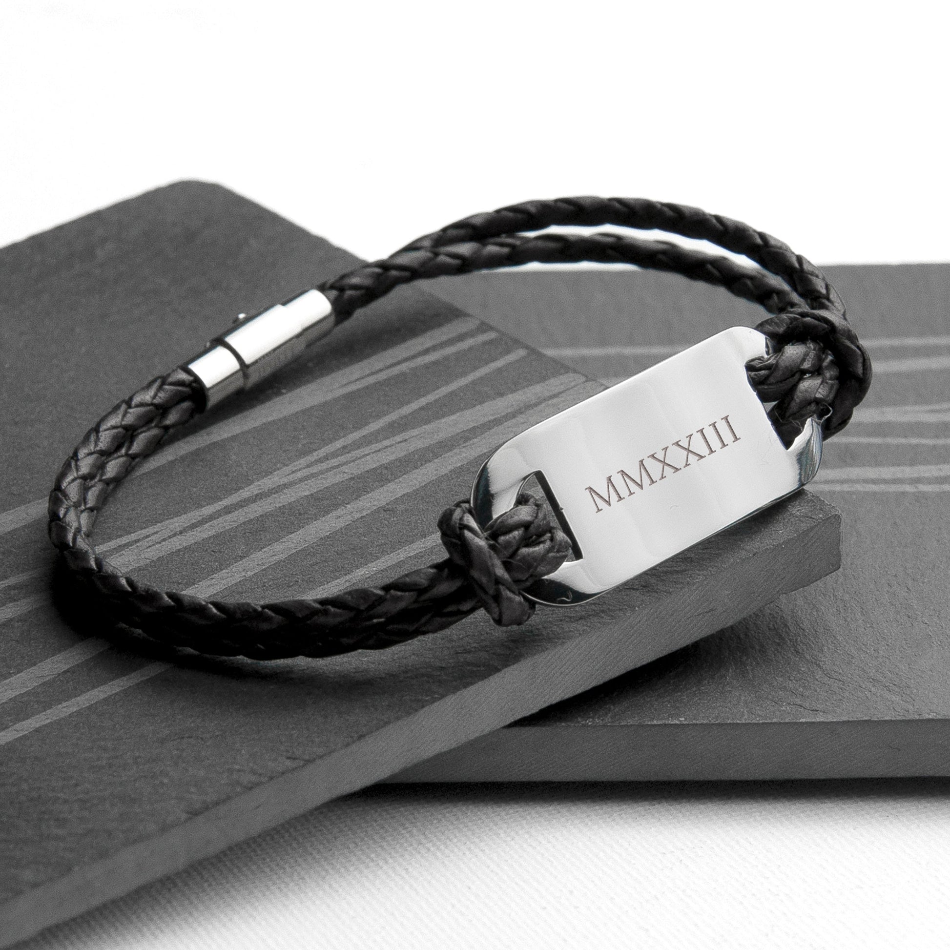 Personalised Men's Roman Numerals Leather Bracelet