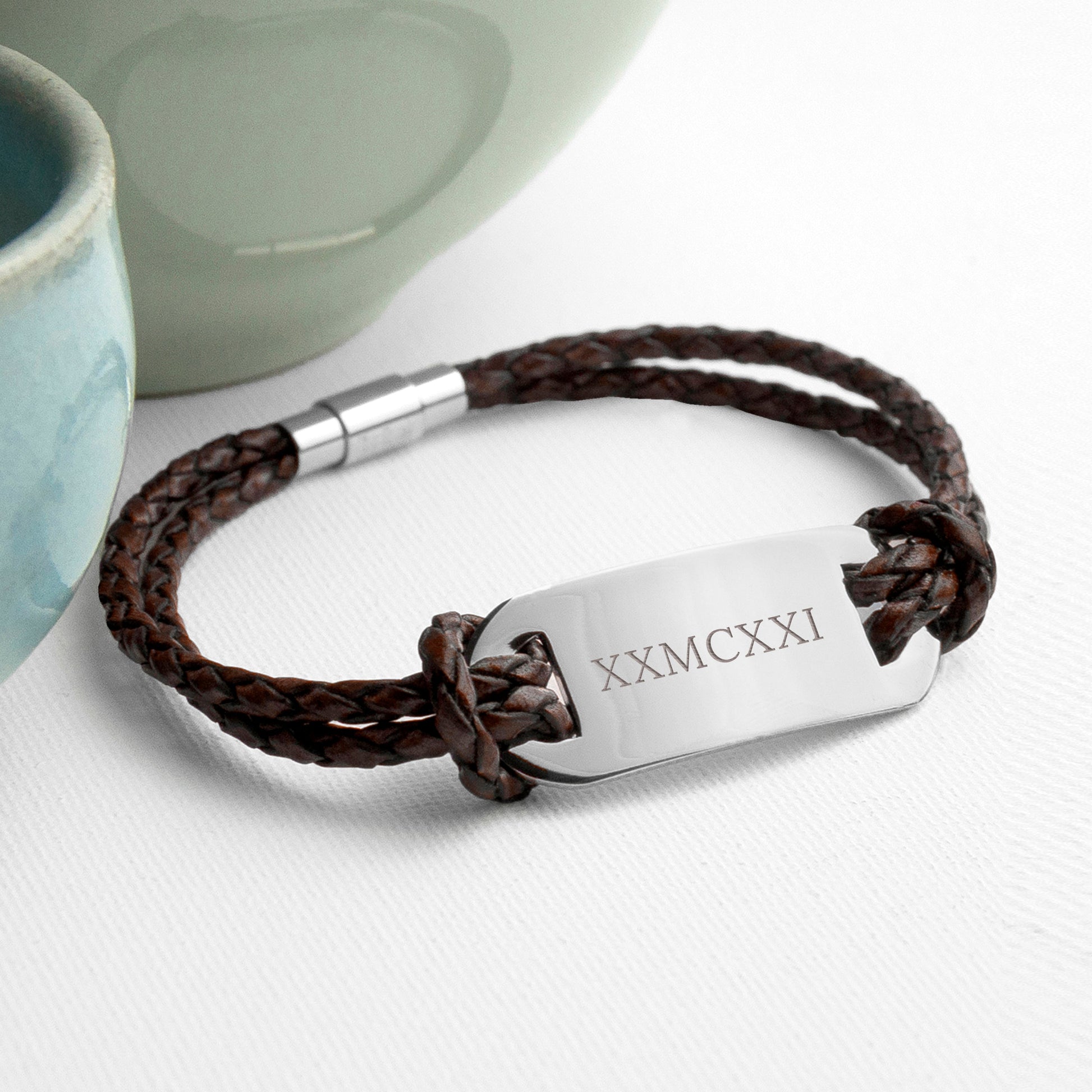 Personalised Men's Roman Numerals Leather Bracelet