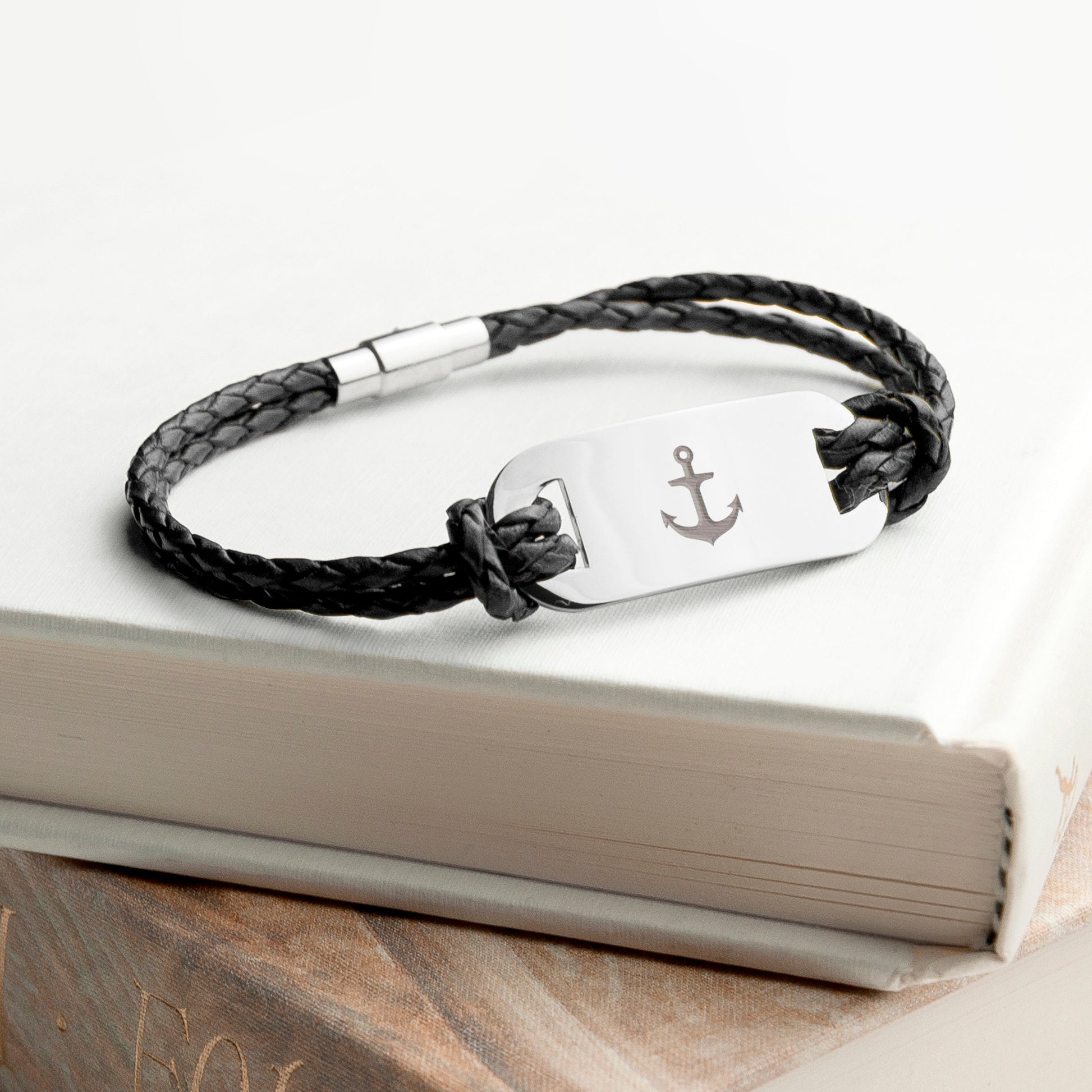 Personalised Men's Anchor Leather Bracelet