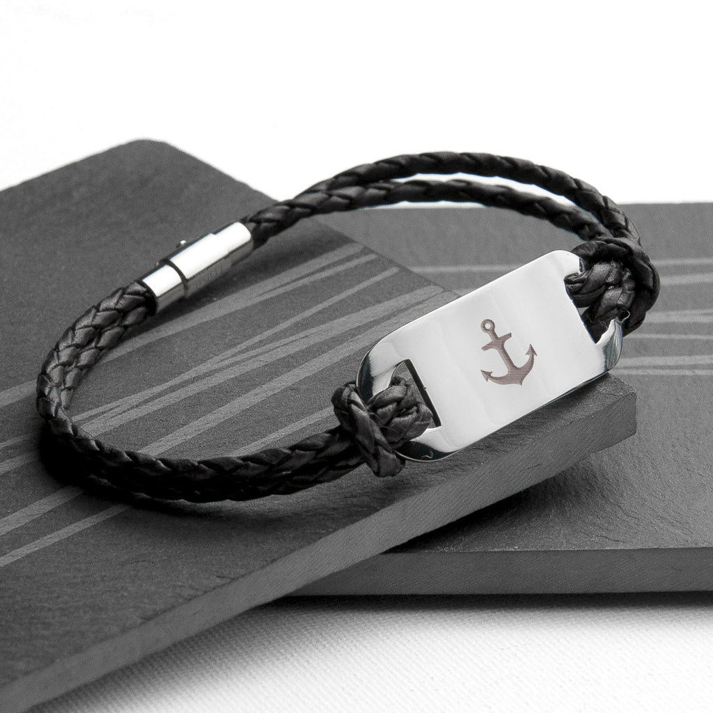 Personalised Men's Anchor Leather Bracelet