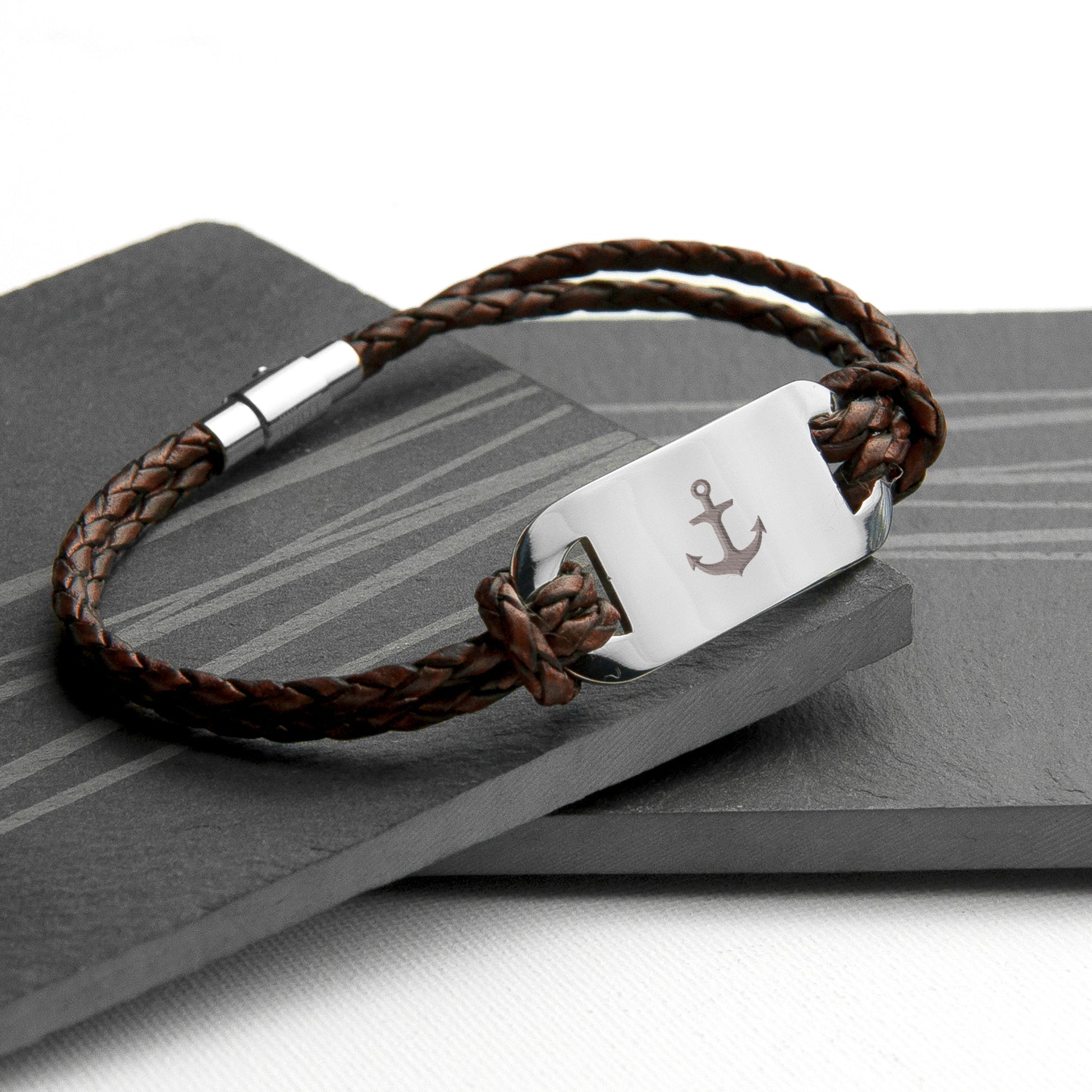 Personalised Men's Anchor Leather Bracelet