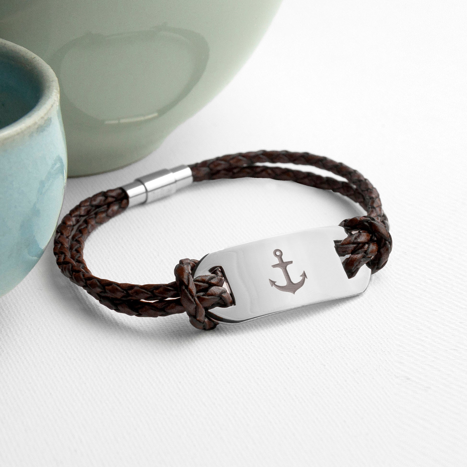 Personalised Men's Anchor Leather Bracelet