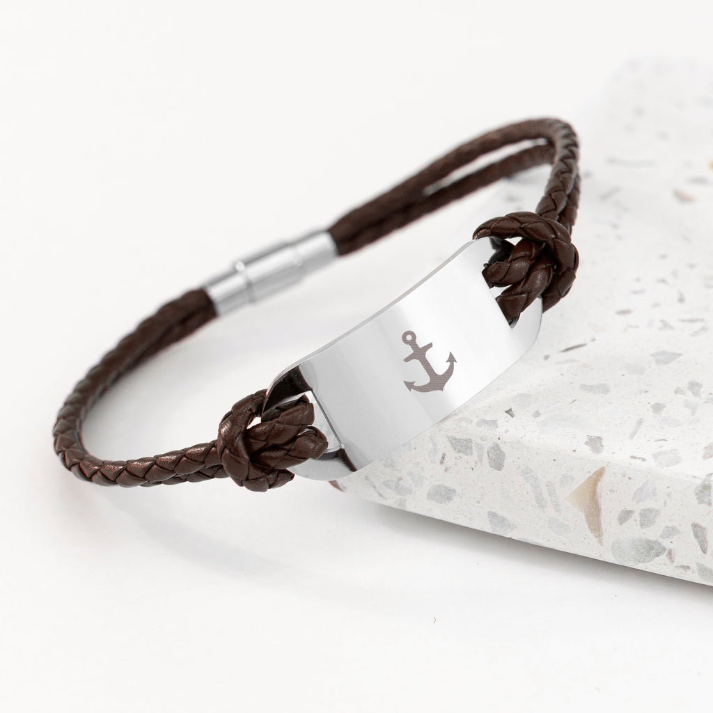 Personalised Men's Anchor Leather Bracelet