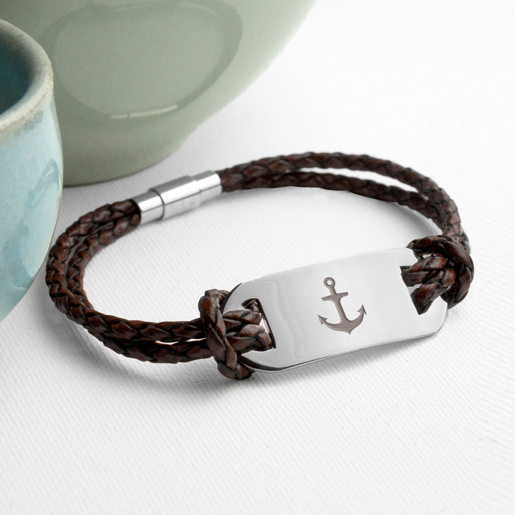 Personalised Men's Anchor Leather Bracelet