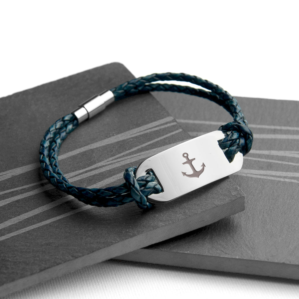 Personalised Men's Anchor Leather Bracelet