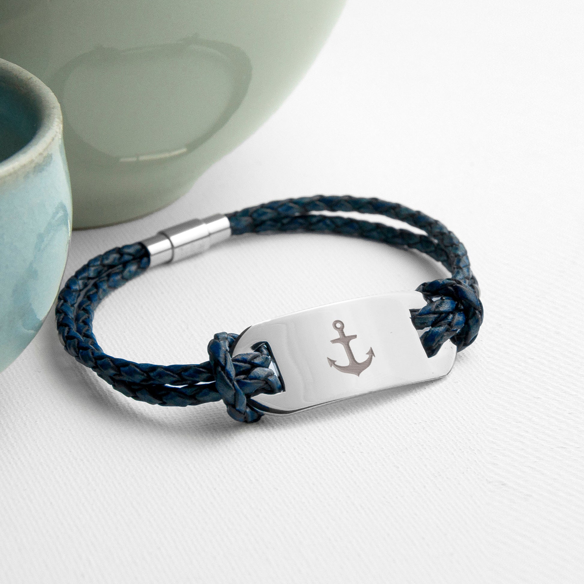 Personalised Men's Anchor Leather Bracelet