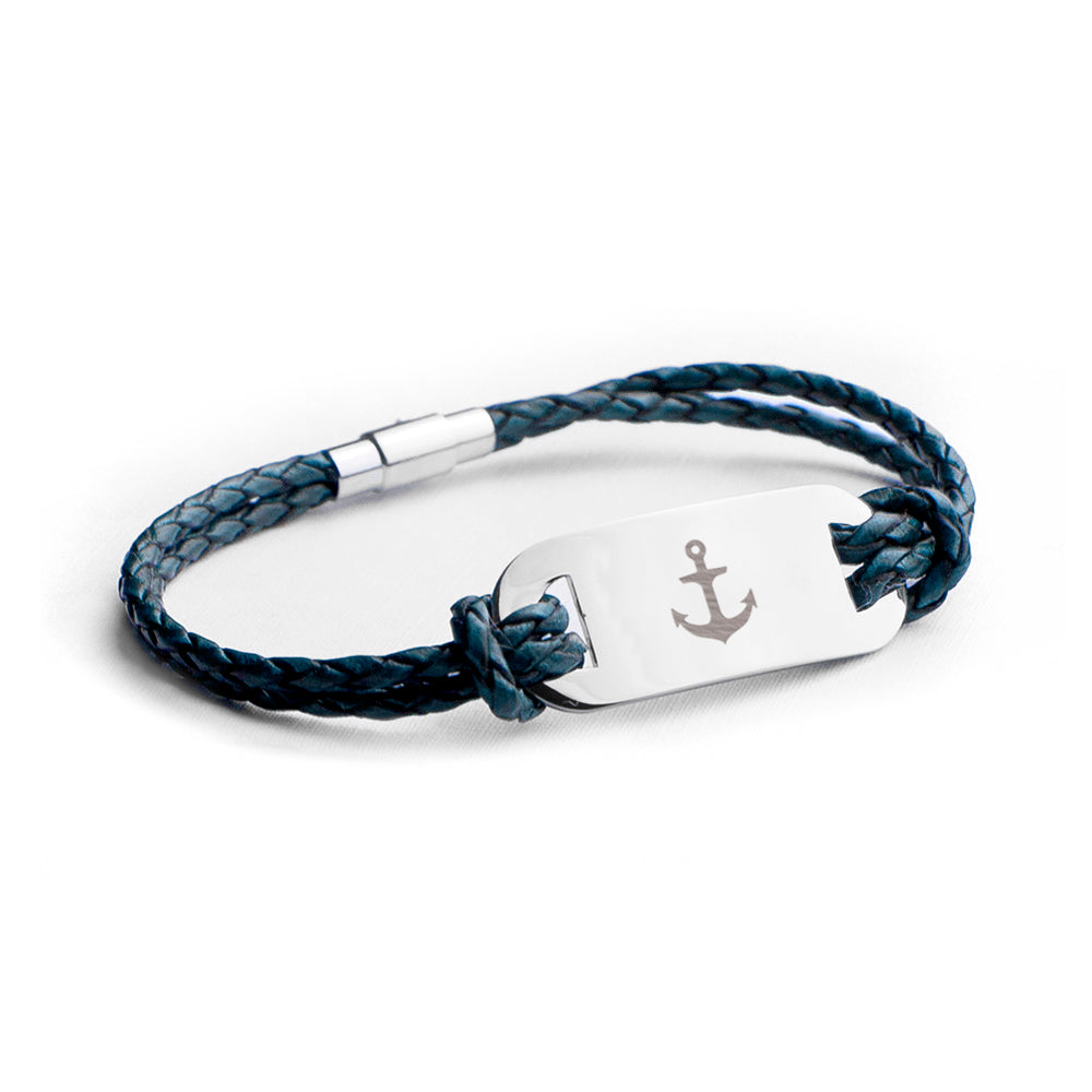 Personalised Men's Anchor Leather Bracelet