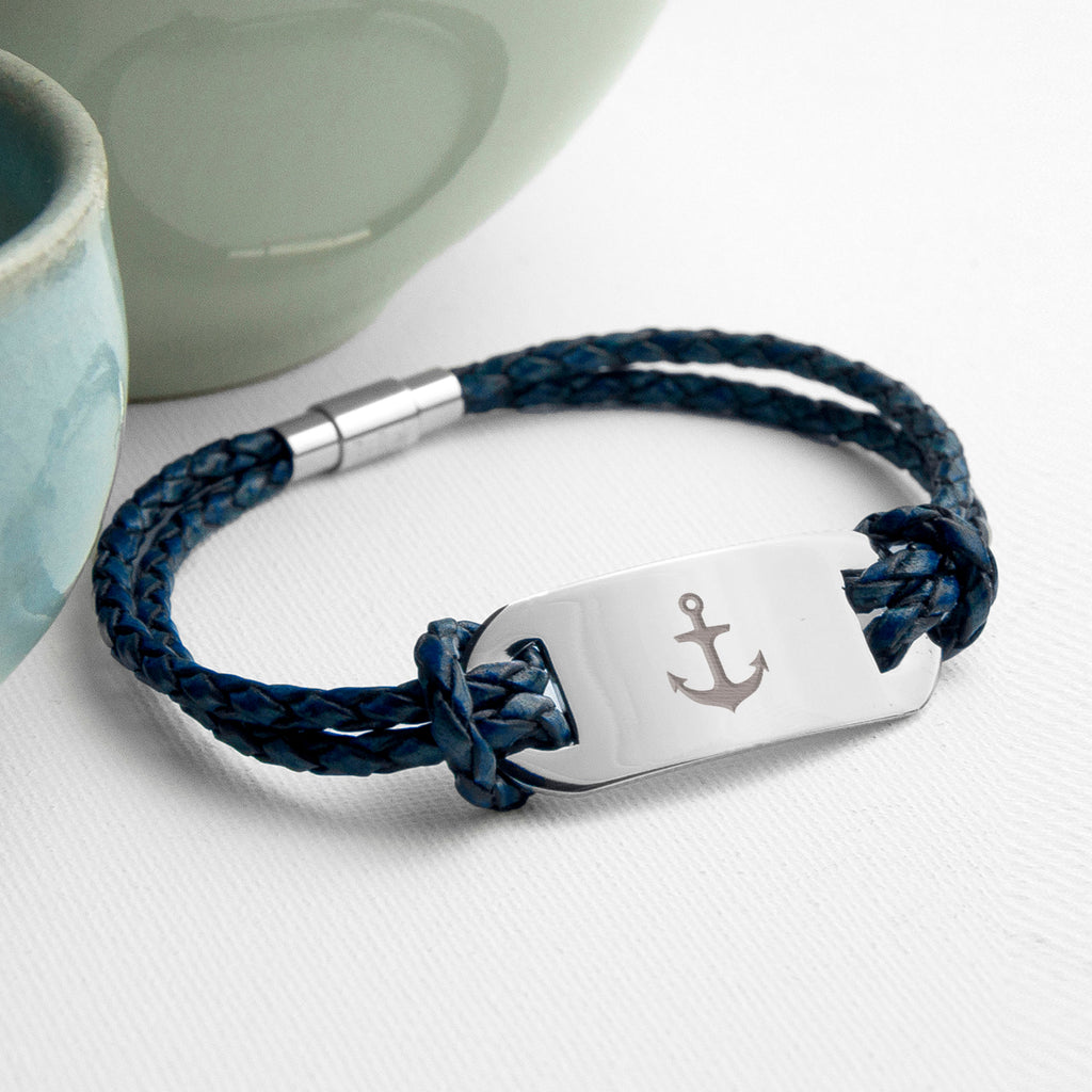 Personalised Men's Anchor Leather Bracelet