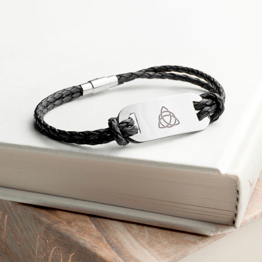 Personalised Men's Celtic Trinity Leather Bracelet