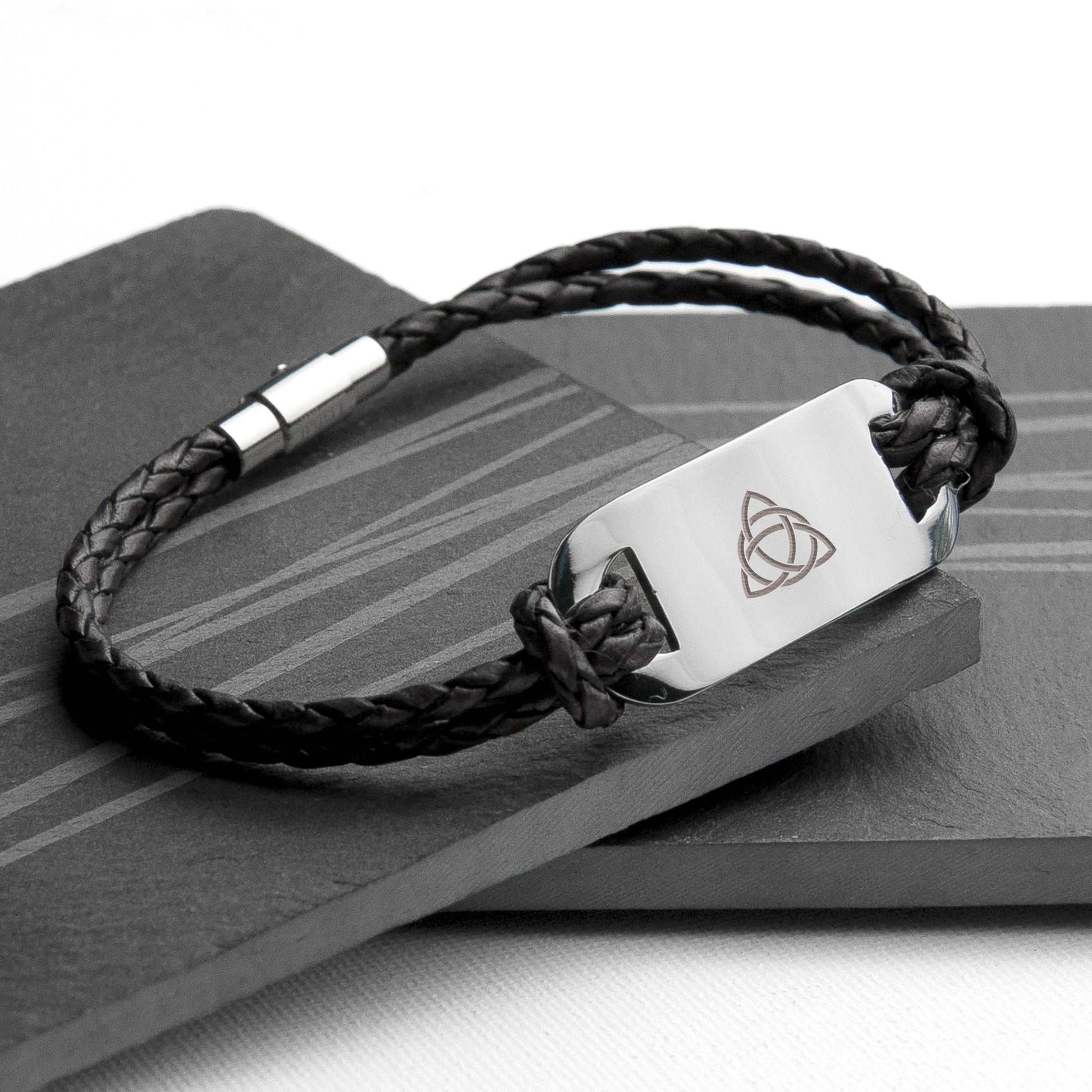 Personalised Men's Celtic Trinity Leather Bracelet
