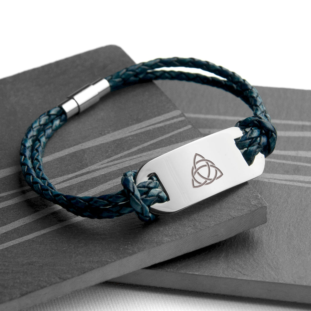 Personalised Men's Celtic Trinity Leather Bracelet